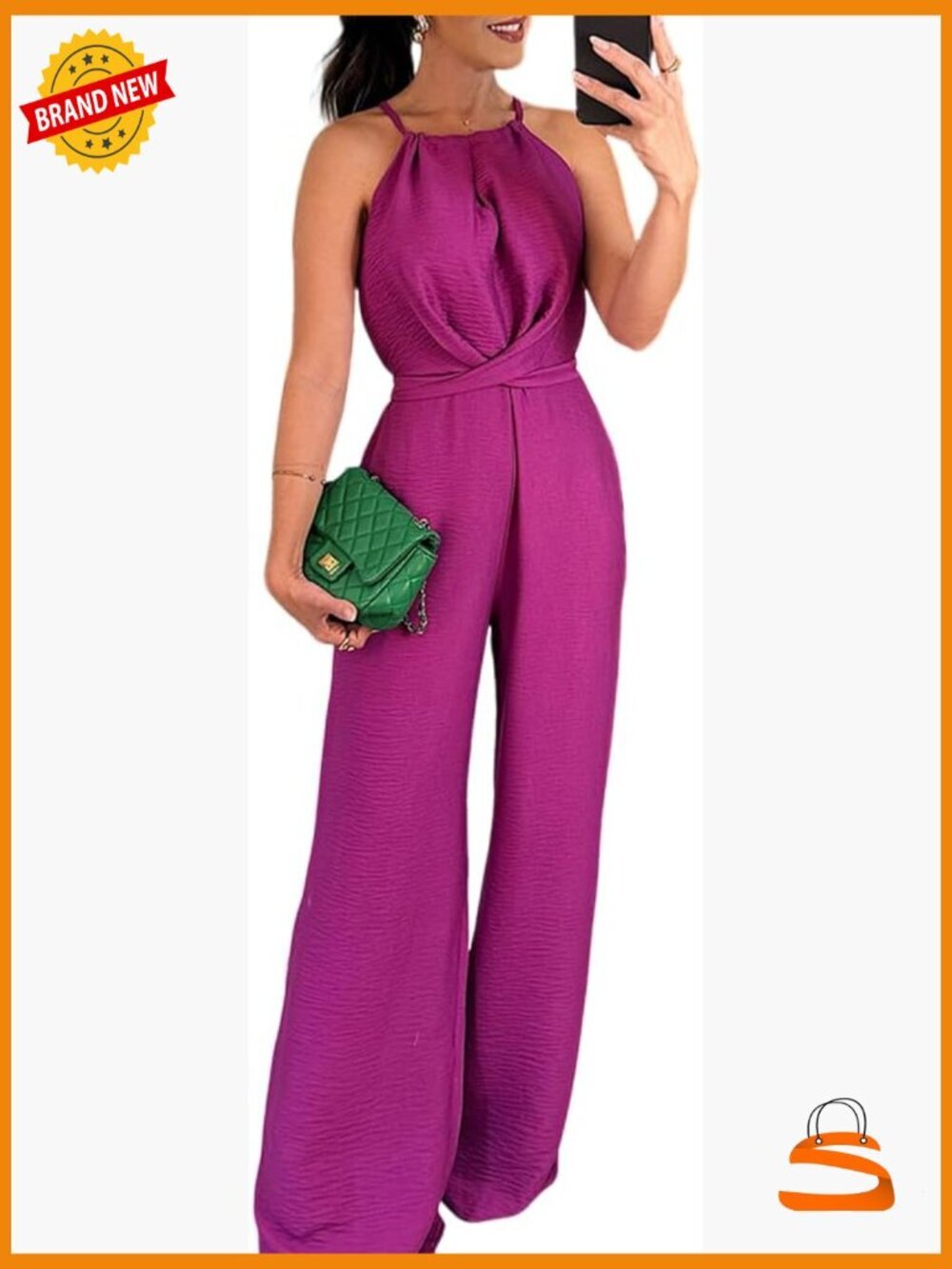 Large Polyester Halter Jumpsuit Sleeveless Wide Leg Casual Summer Romper